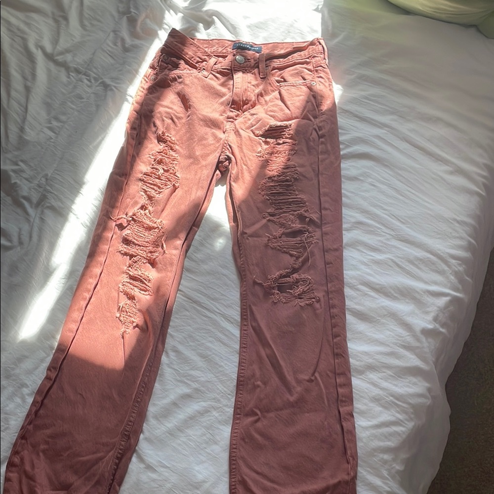 Distressed Pink Mom Jeans